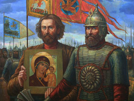 Собранное Кузьмой Мининым ополчение возглавил князь Димитрий Пожарский. Присоединившиеся к нему казанские дружины принесли с собой список с Казанской иконы и передали князю Димитрию с верой, что Пресвятая Богородица возьмёт ополчение под Своё покровительство. Собранное Кузьмой Мининым ополчение возглавил князь Димитрий Пожарский. Присоединившиеся к нему казанские дружины принесли с собой список с Казанской иконы и передали князю Димитрию с верой, что Пресвятая Богородица возьмёт ополчение под Своё покровительство.